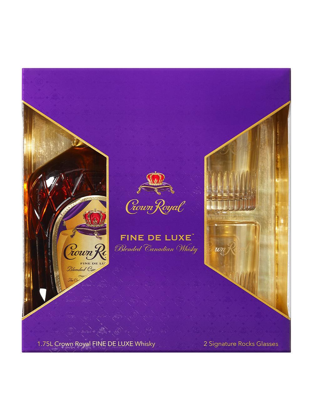 CROWN ROYAL FINE DE LUXE BLENDED CANADIAN WHISKY WITH TWO SIGNATURE ROCKS GLASSES