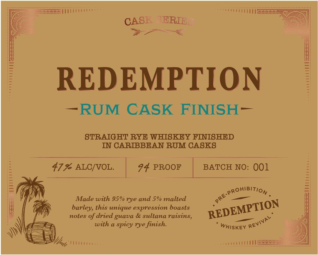 REDEMPTION RUM CASK FINISHED STRAIGHT RYE WHISKEY