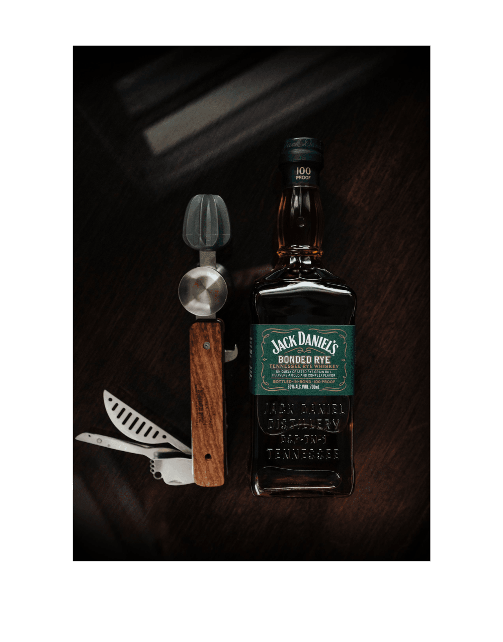 JACK DANIEL'S BONDED RYE WHISKEY WITH MULTI-USE BARTENDER TOOL