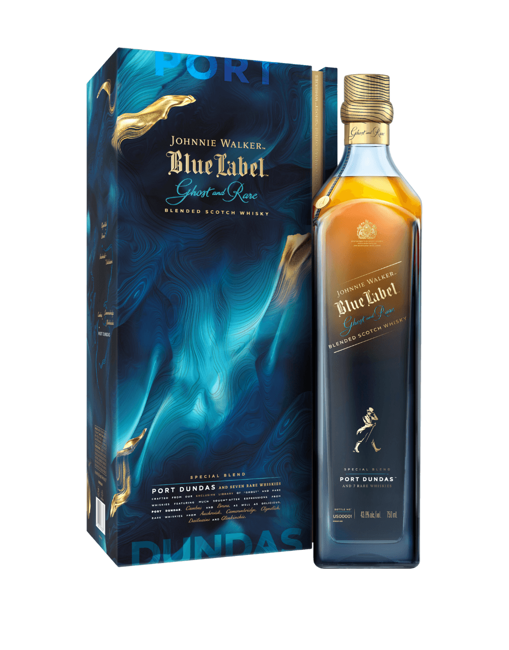 JOHNNIE WALKER BLUE LABEL GHOST AND RARE PORT DUNDAS BLENDED SCOTCH WHISKY