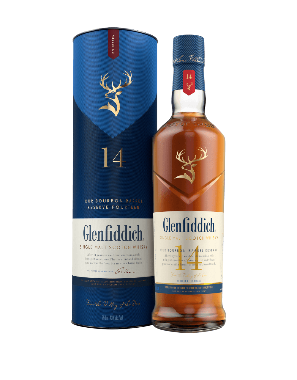 GLENFIDDICH 14 YEAR OLD BOURBON BARREL RESERVE SINGLE MALT SCOTCH WHISKY