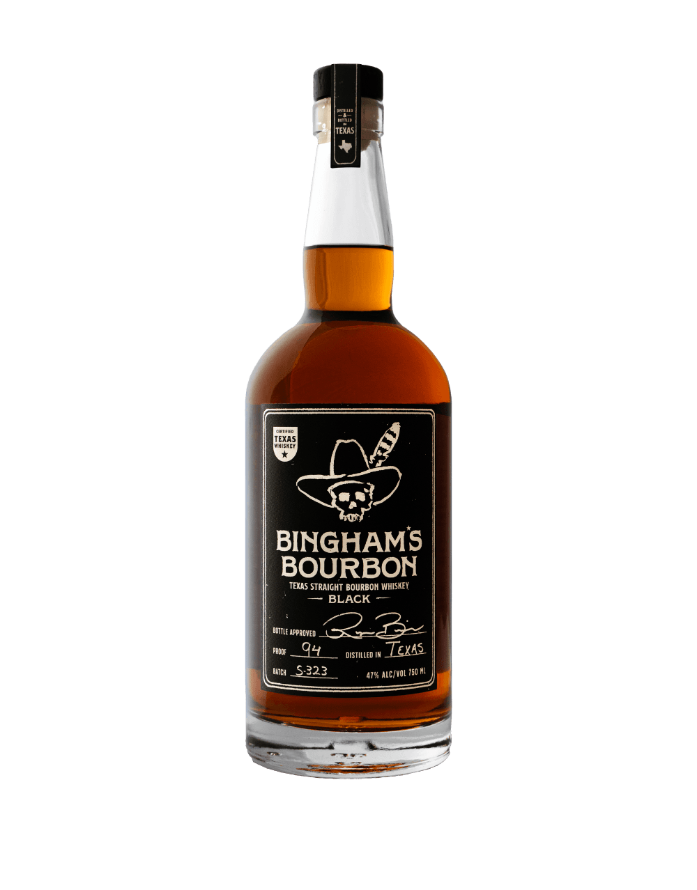 BINGHAM'S BOURBON BLACK TEXAS STRAIGHT BOURBON WHISKEY