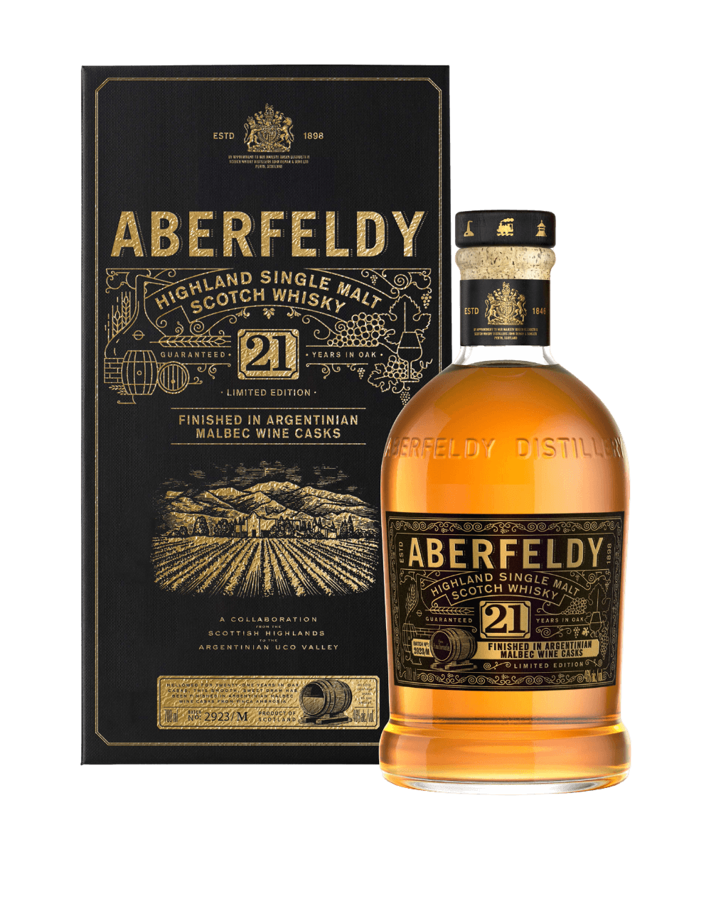 ABERFELDY 21 YEAR OLD LIMITED EDITION ARGENTINIAN MALBEC WINE CASK FINISH SCOTCH