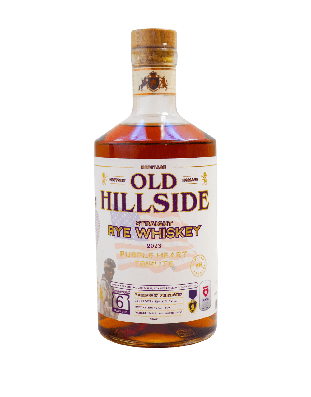 OLD HILLSIDE WHISKEY PURPLE HEART TRIBUTE STRAIGHT RYE WHISKEY