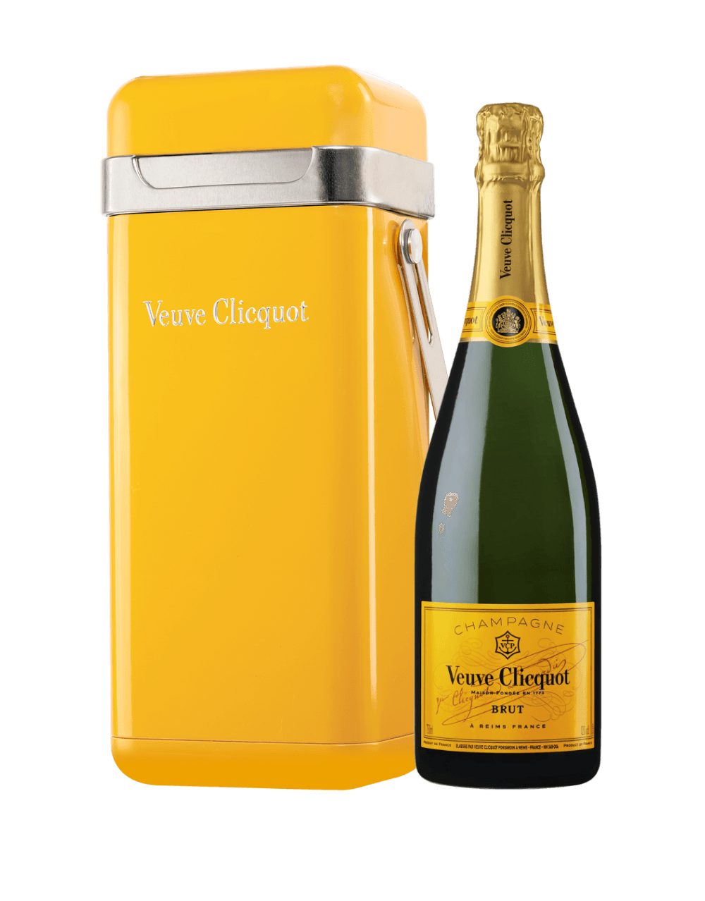 VEUVE CLICQUOT BRUT YELLOW LABEL WITH THE CLICQUOT COOLER