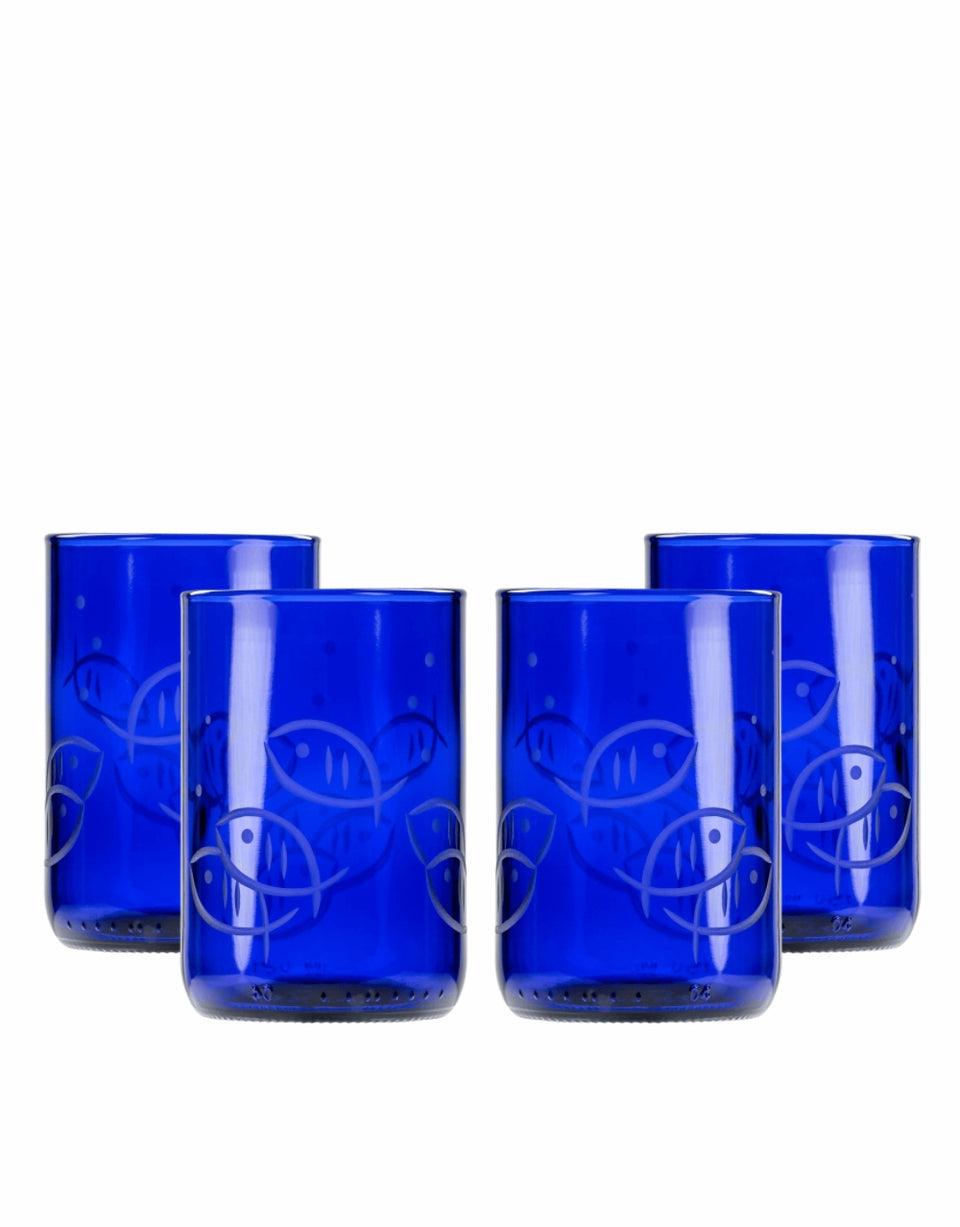 ROLF GLASS BLUE FISH RECYCLED TUMBLER (SET OF 4)