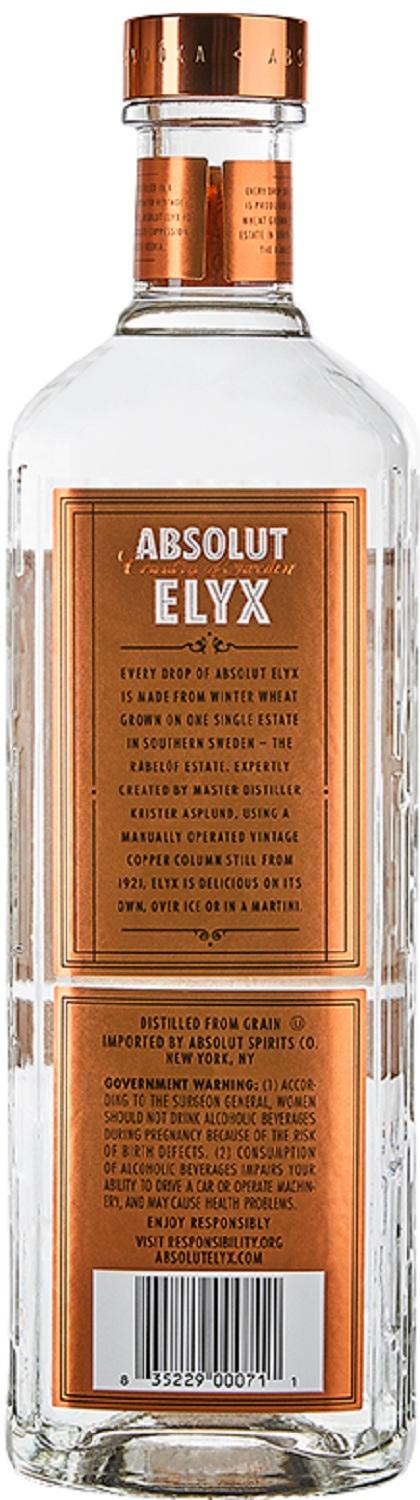 ABSOLUT ELYX - SINGLE ESTATE HANDCRAFTED VODKA