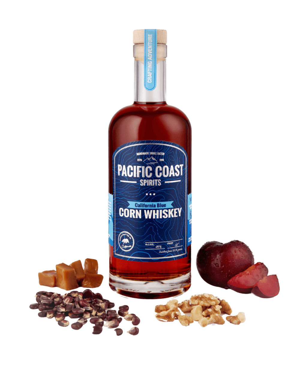 PACIFIC COAST BLUE CORN WHISKEY