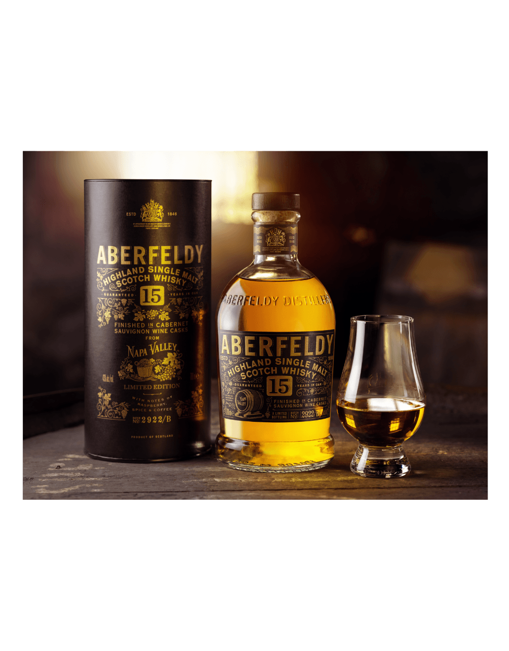 ABERFELDY 15 YEAR OLD LIMITED EDITION SINGLE MALT SCOTCH WHISKY FINISHED IN NAPA VALLEY CABERNET SAUVIGNON CASKS