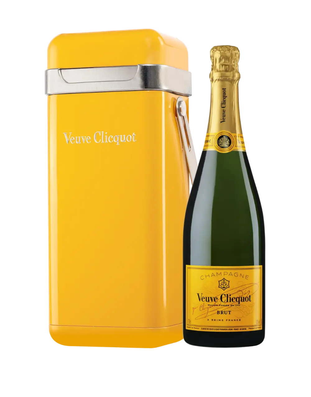 VEUVE CLICQUOT BRUT YELLOW LABEL WITH THE CLICQUOT COOLER