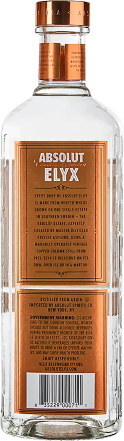 ABSOLUT ELYX - SINGLE ESTATE HANDCRAFTED VODKA