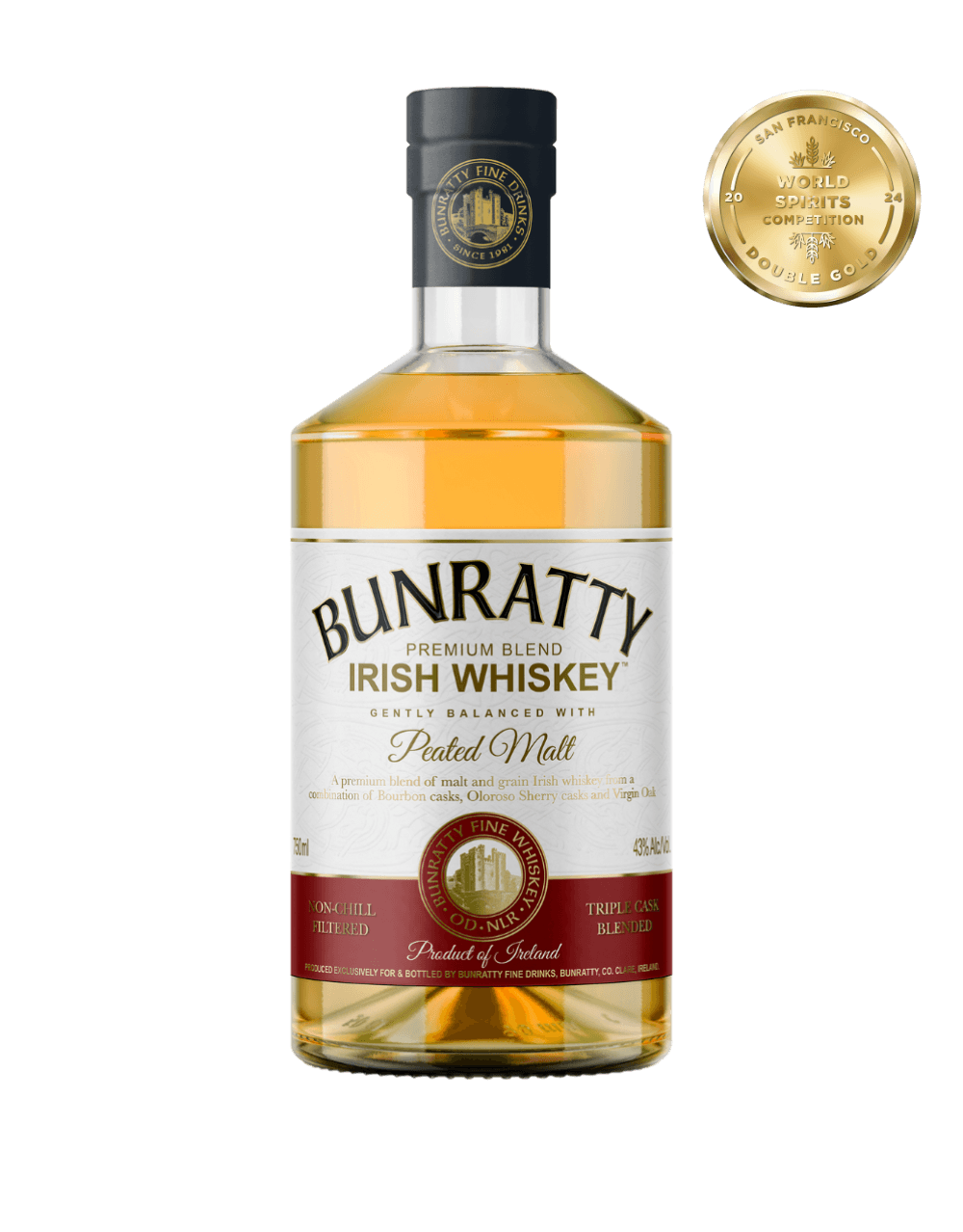 BUNRATTY IRISH WHISKEY PREMIUM BLEND WITH PEATED MALT