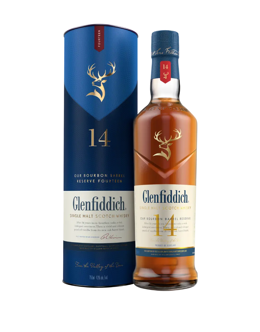 GLENFIDDICH 14 YEAR OLD BOURBON BARREL RESERVE SINGLE MALT SCOTCH WHISKY
