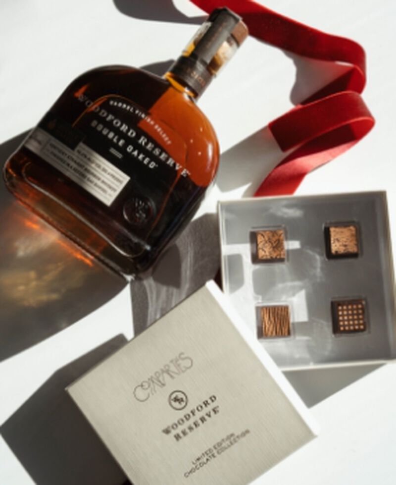 Woodford Reserve Double Oaked Bourbon and Compartés Limited Edition Chocolate Collection Bundle