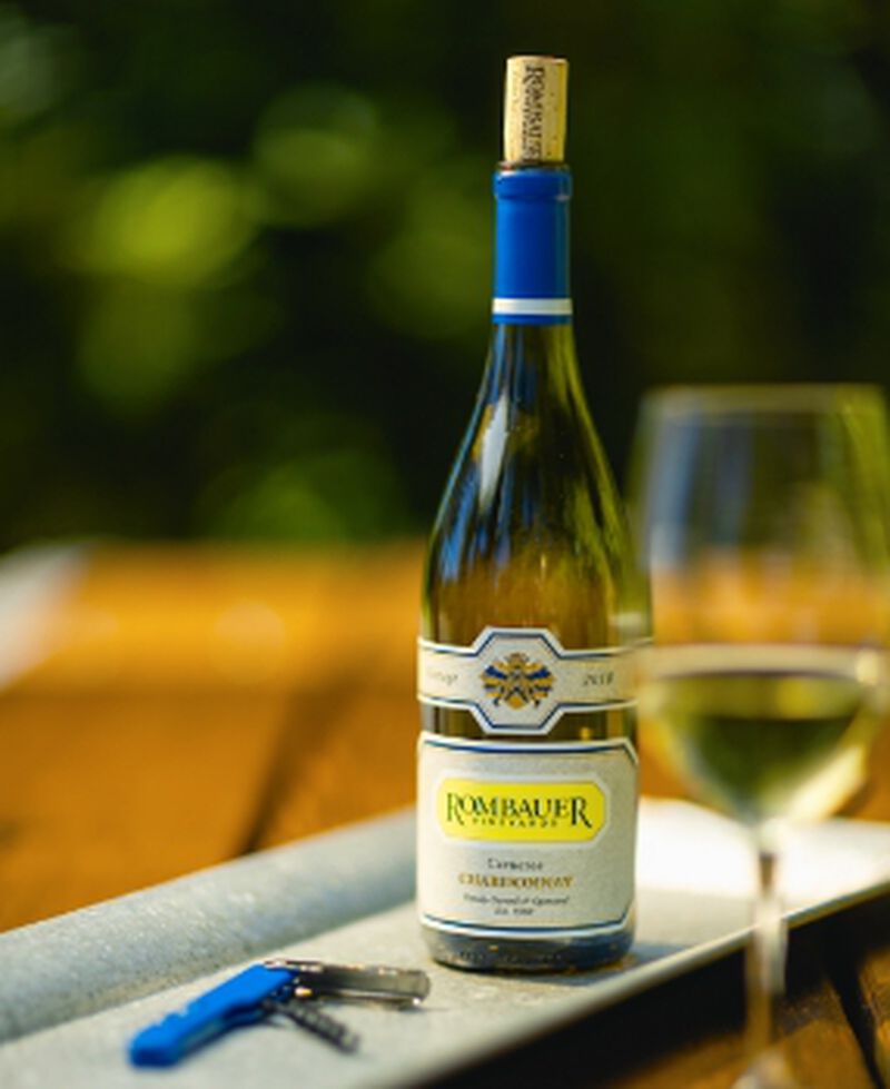 A bottle of Rombauer Carneros Chardonnay