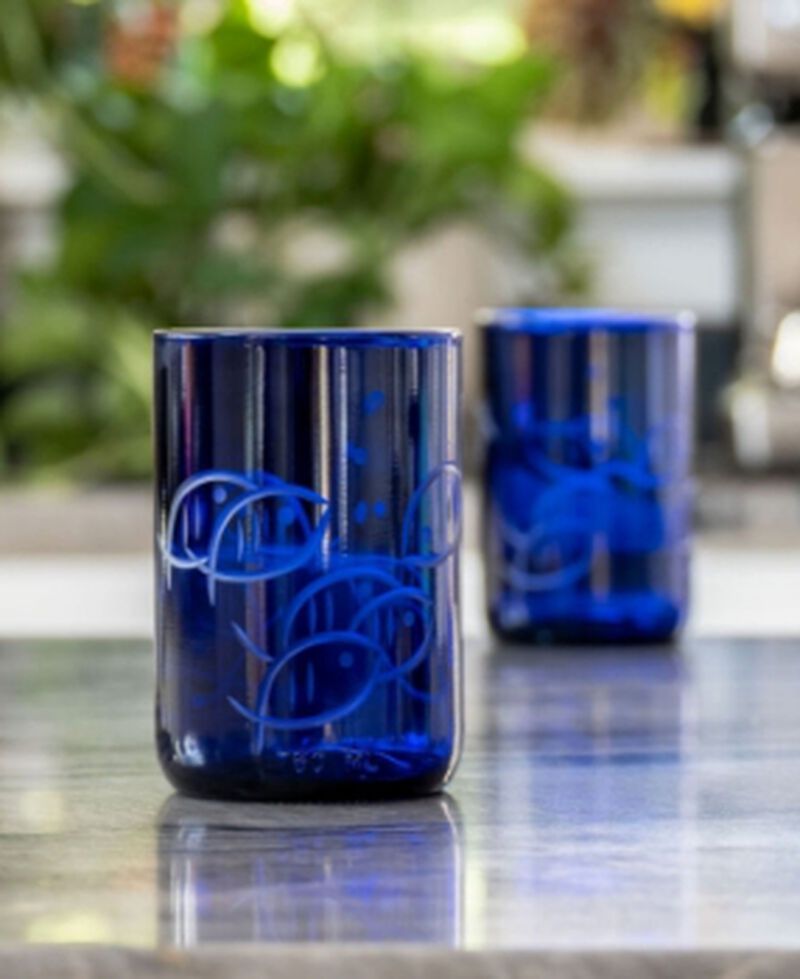 Rolf Glass Blue Fish Recycled Tumblers