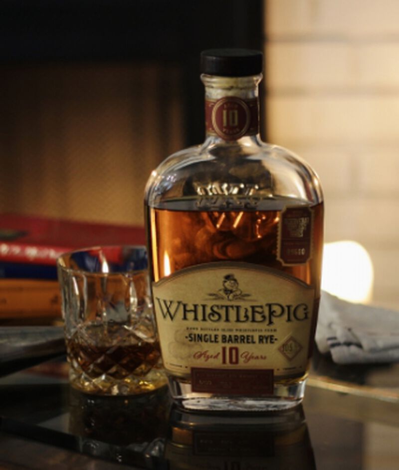 WhistlePig 10YO Single Barrel Rye S1B51 with a rocks glass